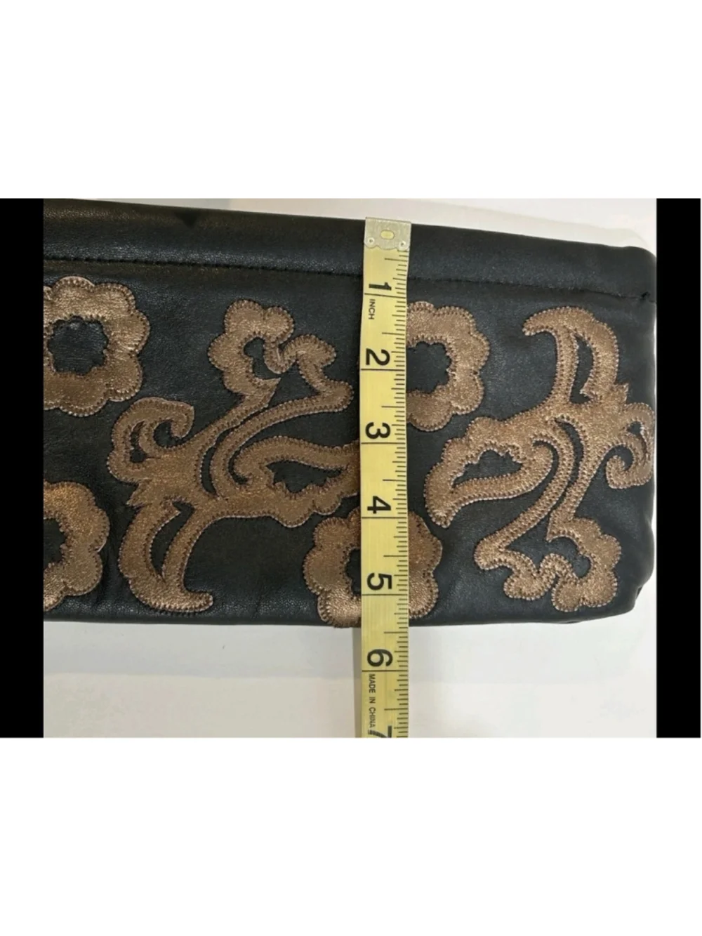 Great American Leatherworks Black & Bronze Floral Leather Clutch removable chain